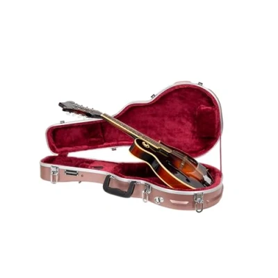 Image of Crossrock F Style Mandolin Case ABS Molded Hardshell with Security Lock, Metal Feet, and Detachable Straps Rose Gold (CRA862MFRG)