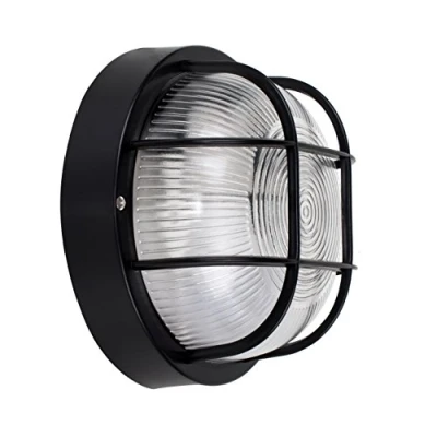 Image of MiniSun Modern Black Outdoor Garden Security Round Bulkhead Wall Light IP44 Rated
