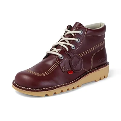 Image of Kickers Unisex&#039;s Kick Hi Classic Ankle Boots Extra Comfortable Added Durability Premium Quality, Dark Red, 7 UK