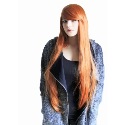 Image of Prettyland C360 Very Lang Hair Straight Wig in Glamour Look with Long Bang And Full Volume Copper Orange