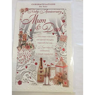 Image of Congratulations On Your Ruby Anniversary Mum &amp; Dad 40th Wedding Card Champagne/Lantern Foil Detail Large