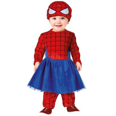 Image of FIESTAS GUIRCA Red Heroine Baby Fancy Dress Costume and Blue Spider Onesie with Tutu Superhero Mask Toddler Girls Age 12 18 Months
