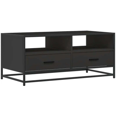 Image of vidaXL coffee table modern black engineered wood/metal rectangular side/hall with ample storage for living room/lounge 100x50x45 cm