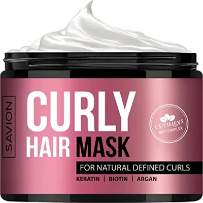 Image of Savion Hair Mask For Curly Hair, Deep Treatment Dry Damaged Or Frizzy Moisturise &amp; Defrizz, Ecoflex5 Complex With Natural Coconut Oil, Argan Shea Butter, Keratin, Biotin, Collagen