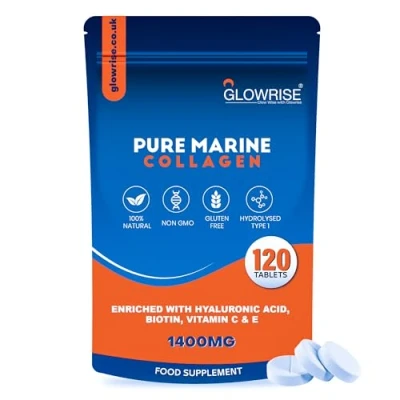 Image of Marine Collagen Tablets 120 with Hyaluronic Acid 1400mg Acid, Biotin, Vitamin C &amp; E Supplements for Women Men Complex Skin, Hair Joints