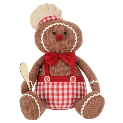 Image of Mr Crimbo Gingerbread Figure Fabric Christmas Decoration Sitting 33cm Spoon
