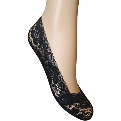 Image of Silky Women&#039;s Deluxe Anti Slip Floral Lace Footlets Liners (2 Pair Pack) (Black)