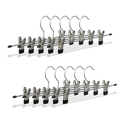 Image of Relaxdays Metal Clothes Hangers, Adjustable Trouser Clamps, HxWxD: 9x35.5x2.5 cm, Silver/Black, Set of 10