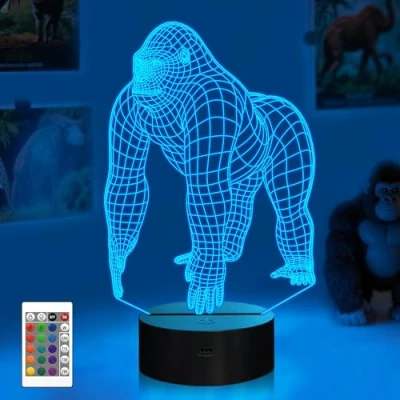 Image of CooPark Gorilla 3D Night Light, Ape LED Illusion Hologram Lamp 16 Colors Changing with Remote Control, Kids&#039; Bedroom Home Decor Cool Creative Gifts for Christmas Birthday Men Boys