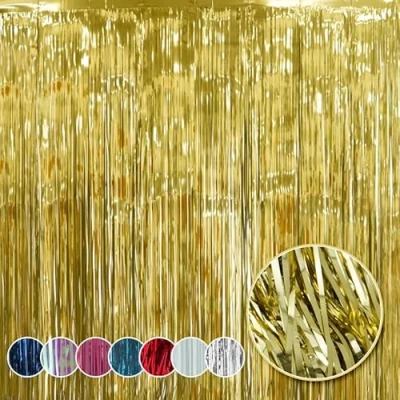 Image of HOVUK Gold Lametta for Christmas Decorations 50cm Foil Fringe Curtain, Party Decor Streamers New Year Eve, Birthday, Graduation Theme, Thanksgiving