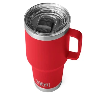 Image of YETI Rambler Travel Mug, Stainless Steel Vacuum Insulated Mug with Stronghold Lid, Rescue Red, 30 oz (887 ml)