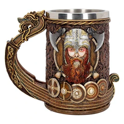 Image of Nemesis Now Drakkar Viking Dragon Boat Tankard 15cm, Resin w. Stainless Steel, Painted, 1 Count (Pack of 1)