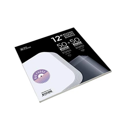 Image of BIG FUDGE Vinyl Record Album 12 inch 50 Plastic Inner &amp; Paper Outer Sleeves Anti Static Crystal Clear Covers for Records Acid Free LP Protection Sleeve