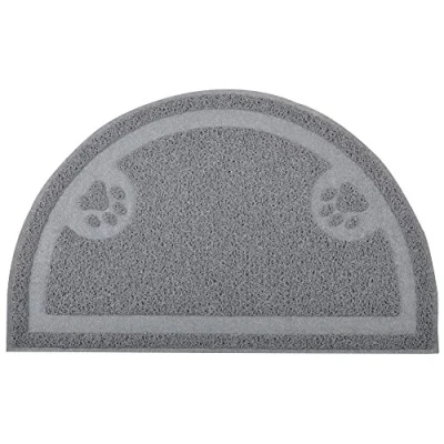 Image of DM Cat Paw Print Litter Tray Mat,Door Mat, Kitty Rug,Half Circle,23.5*14.25 Inches (Grey)