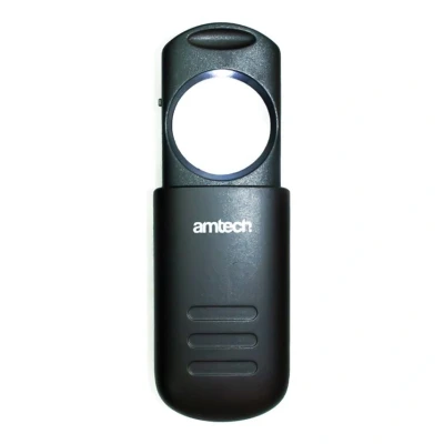 Image of Amtech S2929 Small Handheld Pocket Magnifying Glass with Auto On/Off LED Light, 8x Magnification, Compact Telescopic/Sliding Design, Ideal for Reading, Inspection, Hobbies &amp; Crafts