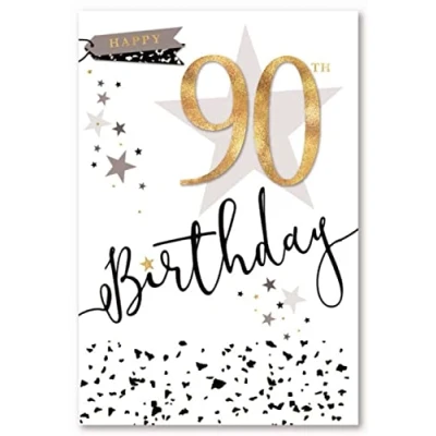 Image of Age 90 Male Birthday Card 90th Gold Foil Number and Stars 7.75x5.25&quot;