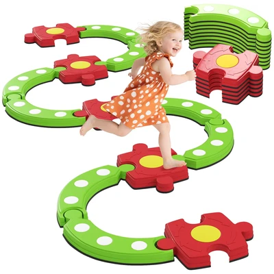 Image of Kids Stepping Stones Balance Beam, Outdoor Indoor Sensory Toy Green Aiyaplay
