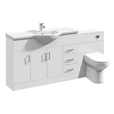 Image of VeeBath Linx 1700 Vanity Unit Furniture Set, Wash Basin Bathroom Sink, WC, Toilet Pan, Soft Close, Quick Release Seat with Concealed Cistern White (Flat Pack)