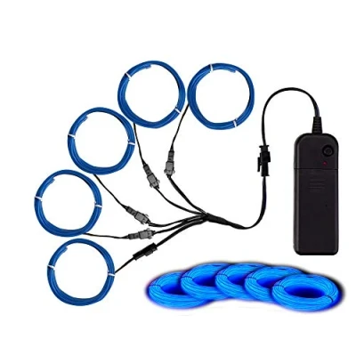 Image of Balabaxer EL Wire Blue, Noise Reduction Neon Lights 5 in 1 Meter, Electroluminescent for Halloween, Christmas Party, DIY Decoration…