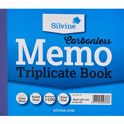 Image of Silvine Carbonless Triplicate Memo Book Numbered 1 100 with index sheet (102 x 127mm) [Pack of 5], Blue