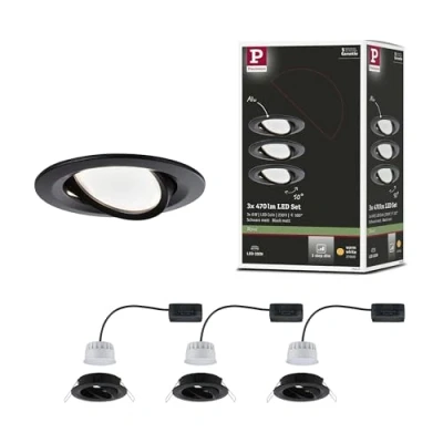 Image of Paulmann 94472 Nova LED recessed luminaire 3 piece set Coin swivelling warm white step dim round incl. 3x6.5 watt dimmable spotlight black matt spot aluminium lamp 2700 K