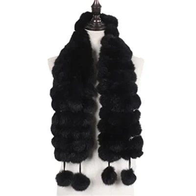 Image of Women Winter Warm Fur Scarf 100cm 135cm Outdoor Elegant Casual Long Soft Fluffy Black