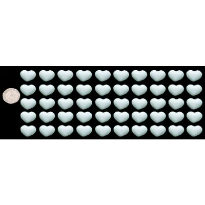Image of 50 x edible 3D 20mm hearts, icing toppers, cake cupcakes decorations (Ice White)