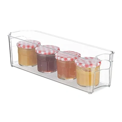 Image of Relaxdays Fridge Organiser, Narrow Kitchen Storage with Handles, Also for Bathroom, HWD: 10 x 11 37.5 cm, Transparent