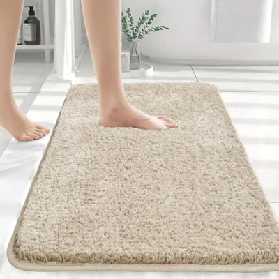 Image of Myting Bath Mat 40x60 cm Super Absorbent Mats for Bathroom, Rubber Backed Bathroom Non Slip Washable, Soft Microfibre Floor Mats, Beige