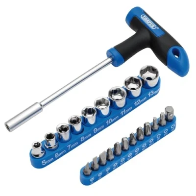 Image of Draper 21011 T Handle Screwdriver, Socket and Bit Set, 1/4&quot; Sq. Dr. (22 Piece)