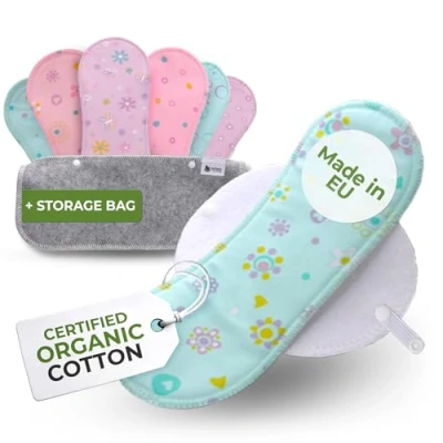 Image of Natissy Reusable Panty Liners for Women Thin; 7 pack (Small) Organic Cotton Cloth MADE IN EU; Teens; Daily Washable Pantyliners Vaginal Discharge, NOT Period