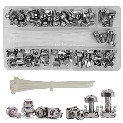 Image of 100 Pcs (40 Sets) M6x16/20mm Rack Mount Cage Nuts Screws and Washers Set, Assortment Bolts Kit for square hole Data Cabinets, Server Shelves Fixing Installation(Silver)