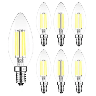 Image of Lulianroundtrip 4W E14 Dimmable LED, 6 Pack, Filament Candle Light Bulb, 6000K Cool White, 400LM, C35, 40W Incandescent Equivalent