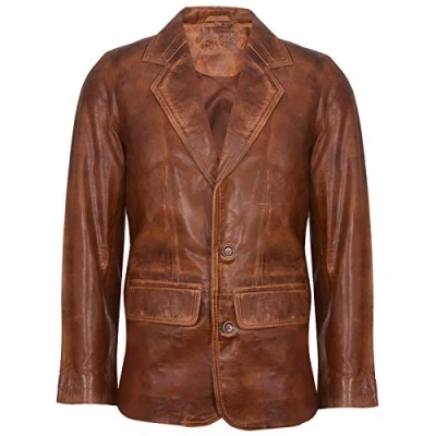Image of Men&#039;s Tan Genuine Leather Blazer Soft Real Italian Tailored Vintage Jacket Coat 2XL