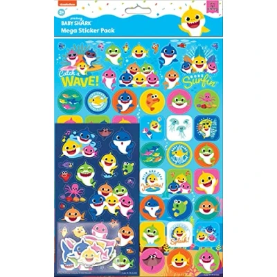 Image of Baby Shark Mega Sticker Pack Three Types of Stickers (Around 150 Total) Reusable on Non Porous Surfaces
