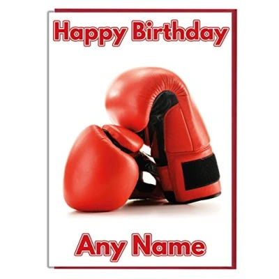 Image of AK Giftshop Boxing Gloves Themed Personalised Birthday Card ADD A NAME AND AGE