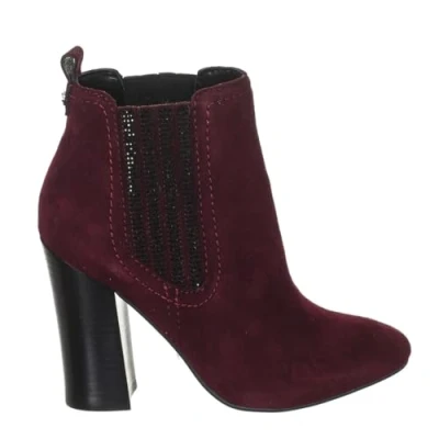 Image of Guess Womens Suede effect leather heeled ankle boots FLLUN3SUE10 woman Burgundy Size EU 35