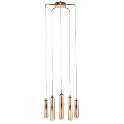 Image of Lucande Freylin pendant light, 5 bulb, amber, glass, 48 cm