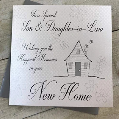 Image of White Cotton Cards Handmade New Home Card, Son and Daughter in Law Code Ss252 Sd, Black,16 x 16 cm