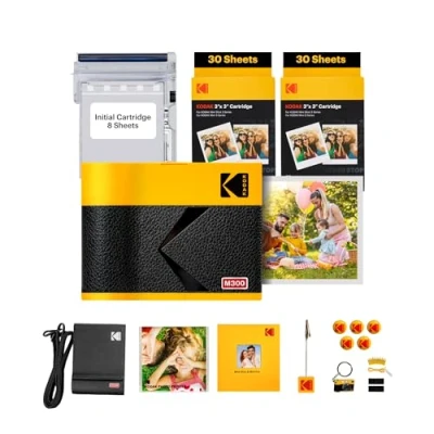 Image of KODAK Mini 3 ERA 4PASS Portable Photo Printer (3x3 inches) Initial 8 Sheets + 60 Pack, Accessory Bundle, Yellow