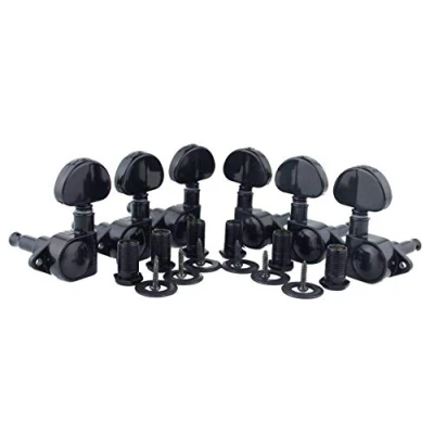 Image of Guyker Guitar Machine Heads (3L + 3R Handed) 1:21 Sealed Tuners Tuning Key Pegs with Big handle Replacement for Electric, Folk or Acoustic Guitars Black, GK102B