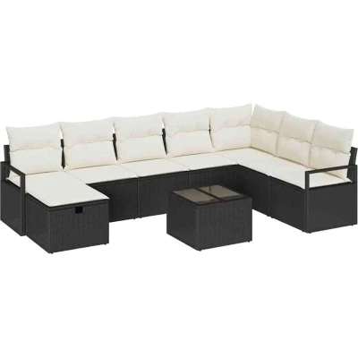Image of vidaXL 9 Piece Garden Sofa Set with Cushions Black Poly Rattan