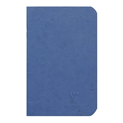 Image of Clairefontaine Ref 734164C Age Bag Staplebound Notebook (96 Pages) 9 x 14cm, Lined Rulings, 90gsm Brushed Vellum Paper Blue Leather Effect Cover
