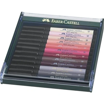 Image of Faber Castell Art &amp; Graphic Pitt Artist Pen Brush India Ink Pen, Portrait, Set Of 12, For Art, Craft, Drawing, Sketching, Home, School, University, Colouring