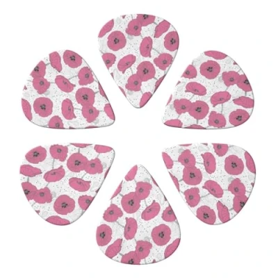 Image of Guitar Picks 6 Pcs Pink Poppies Print Plectrums for Bass Electric Acoustic Guitars Ukulele