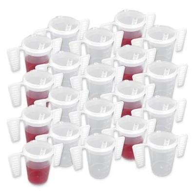 Image of Wing Handled Beaker with Drinking Lid Pack of 20 Adult Beakers for Elderly Dementia Cup Two Small Spouted