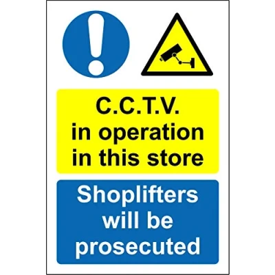 Image of CCTV in operation this store shoplifters will be prosecuted Safety sign Self adhesive sticker 200mm x 300mm