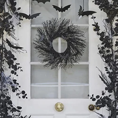 Image of Ginger Ray Black Bat Halloween Door Wreath Decoration