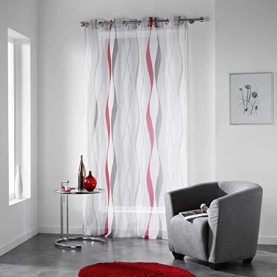 Image of Douceur d&#039;Intérieur Ondulys Polyester Panel Curtain with Eyelets, polyester, red, 240x140 cm