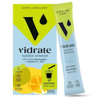 Image of Electrolytes Powder Hydration Sachets Packed with Vitamins Zero Sugar Rehydration Sachet No Artificial Sweeteners &amp; Preservatives by ViDrate Lemon Lime Mint Small Pack, 8
